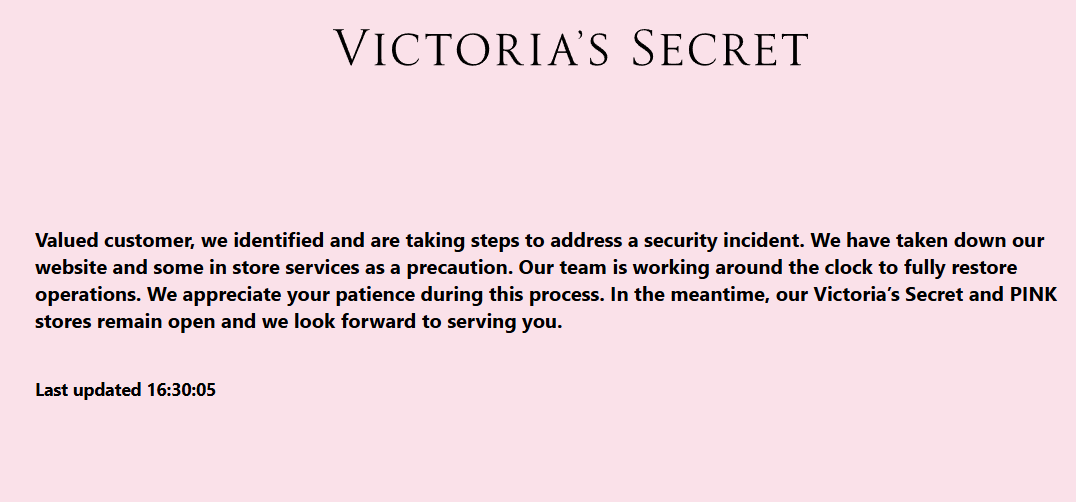 Victoria’s Secret’s website offline following a cyberattack